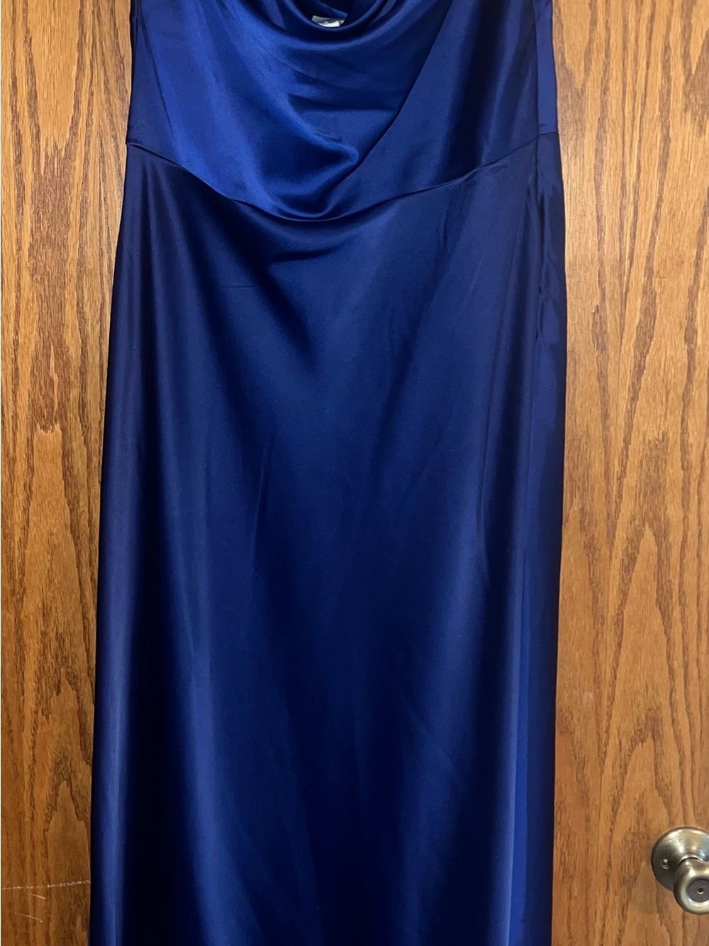 Navy Blue Satin Cowl Neck Dress